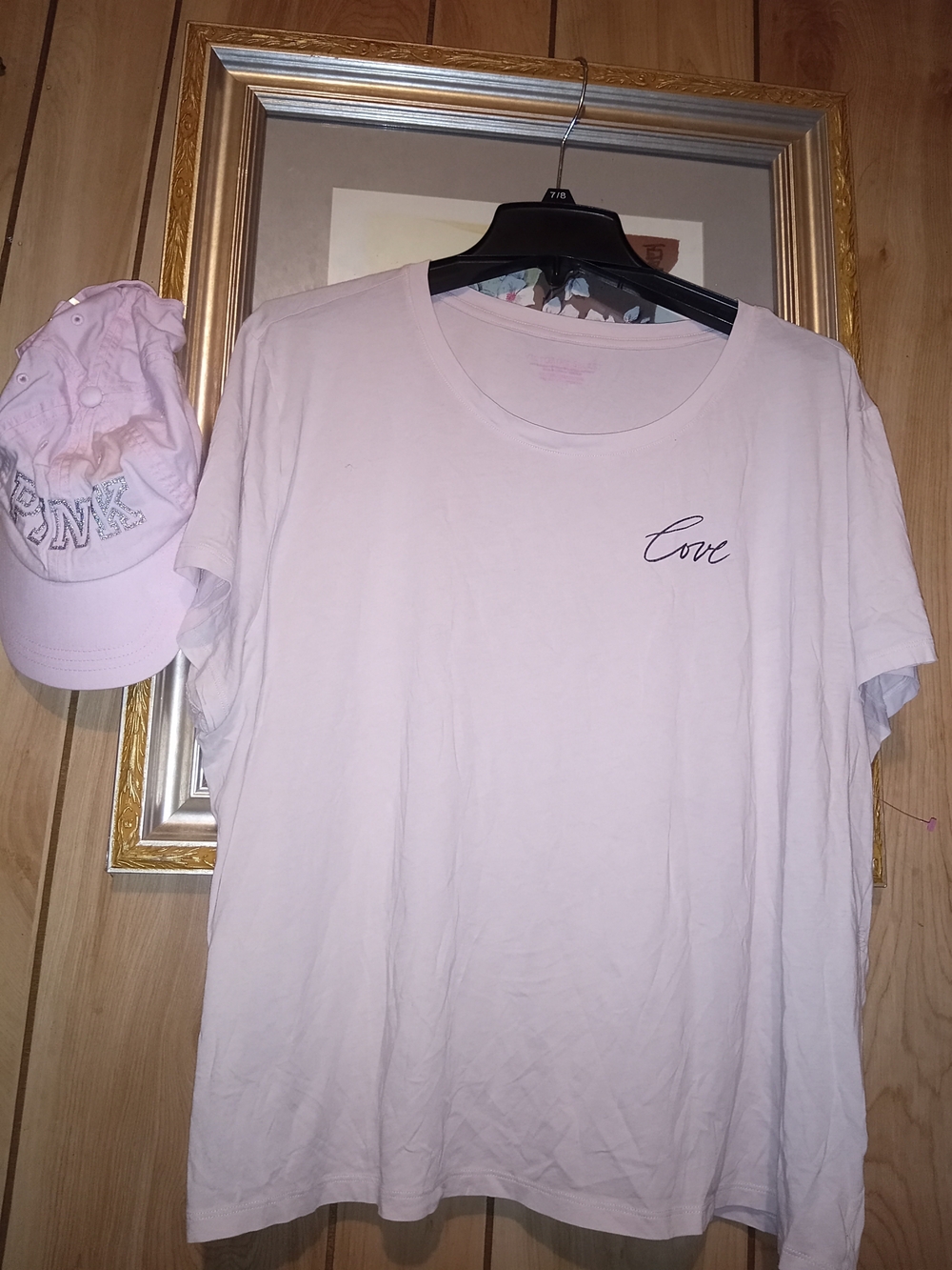 Victoria's Secret Light Pink 'Love' Graphic Tee XXL& Victoria Secret "Design Hat